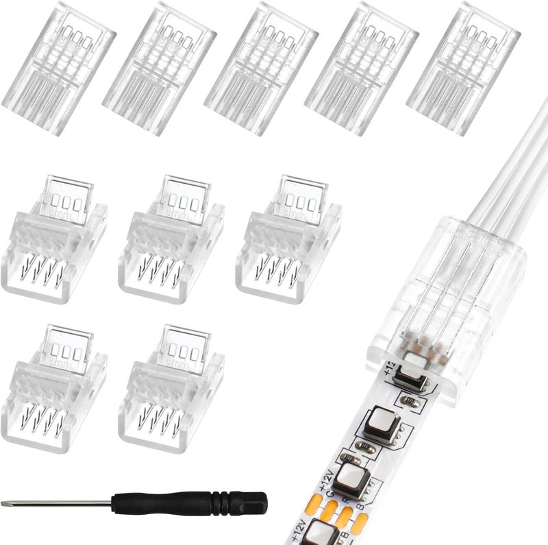 RGBZONE 10Pcs LED Strip Connector 4 Pin 8mm,Wide Strip to Wire Quick Connectors for Waterproof or Non-Waterproof 8mm Wide RGB SMD 5050/3528 LED Light Strip - Image 1